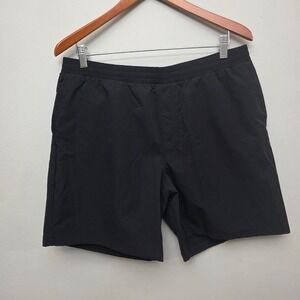 FLX Mens Athletic Shorts Black Large Nylon Spandex Zipper Pocket Gym‎ Workout